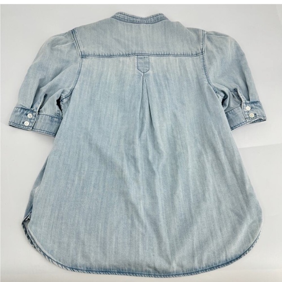 FRAME Charlie Puff Sleeve Denim Chambray Button-Up Top Blue Size Small P - Picture 2 of 4